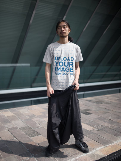 Man Wearing a Round Neck Tee Mockup