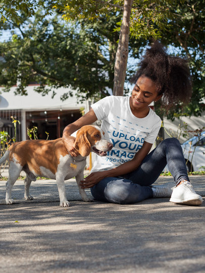 Woman Wearing a Tshirt Template with her Dog