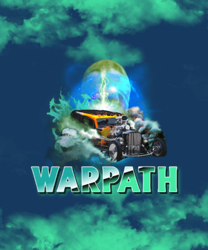 T-Shirt Design Template With a Retro Skate Aesthetic and a Car Graphic