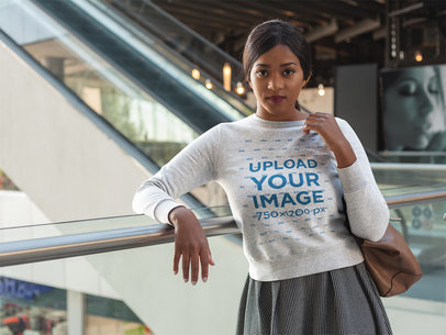 Woman Wearing a Crew Neck Sweatshirt Mockup While at the Mall