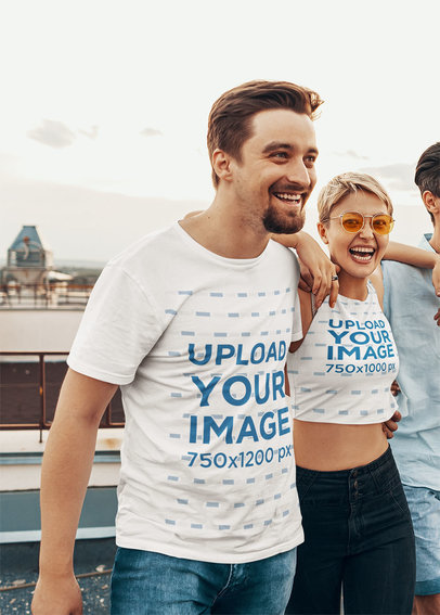 T-Shirt and Crop Top Mockup of a Man and a Woman Hugging for a Picture m7043 r-el2