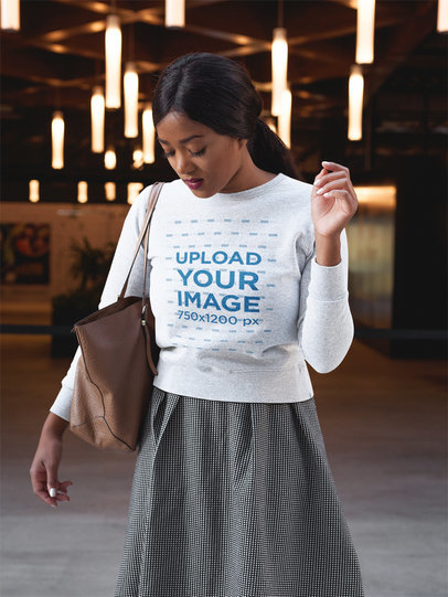 Fashion Woman Wearing a Crewneck Sweatshirt Template