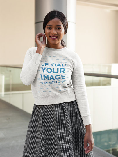 Mockup Woman Wearing a Crew Neck Sweatshirt While at a Mall 