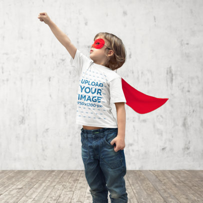 T-Shirt Mockup of a Little Boy Playing Superhero