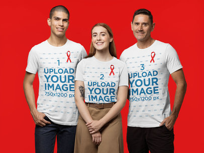 World AIDS Day T-Shirt Mockup of a Proud Group Wearing Red Ribbons