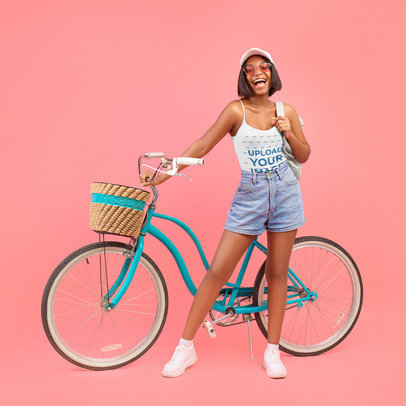 Fun Tank Top Mockup of a Woman Posing With a Vintage Bicycle