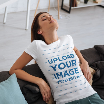 T-Shirt Mockup Featuring a Young Woman Resting m12279-r-el2