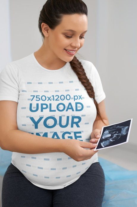 T-Shirt Mockup Featuring a Pregnant Woman With a Braid