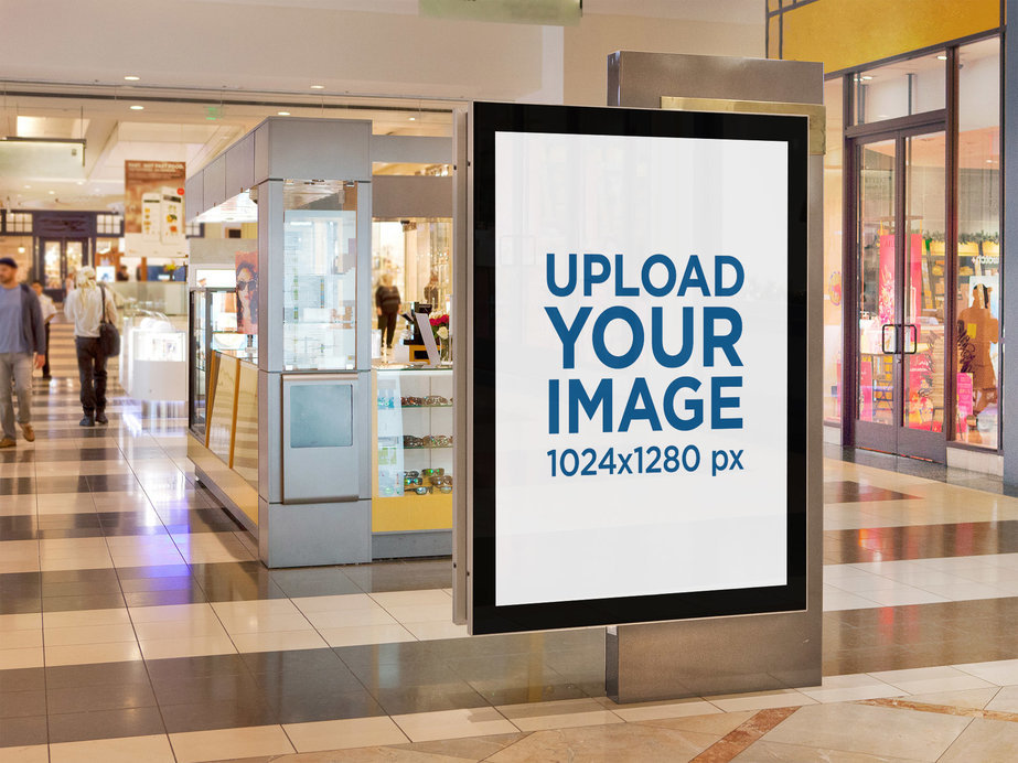 Product Mockup, Mall Poster near a Kiosk