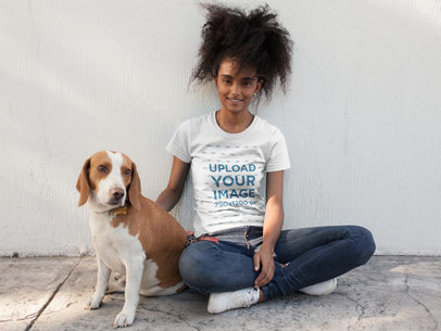 Mockup of a Woman Sitting with her Pet and Wearing a T-Shirt 17844