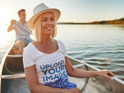 T-Shirt Mockup Featuring a Happy Woman on a Boat m13966-r-el2