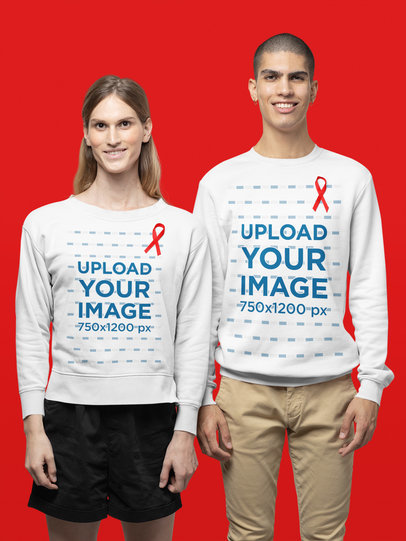 World AIDS Day-Themed Sweatshirt Mockup of a Man and a Woman Wearing Ribbons