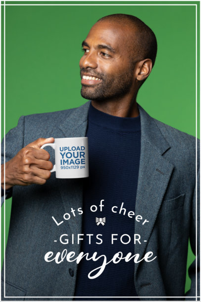 11 oz Coffee Mug Mockup of a Smiling Man at a Studio