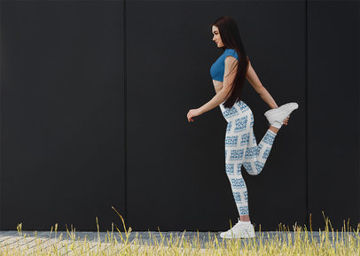 Leggings Mockup of a Long-Haired Woman Training Outside