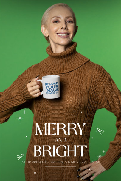 11 oz Coffee Mug Mockup of an Elderly Woman in Winter Wear