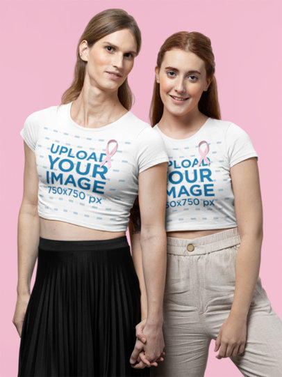 Cancer Awareness Month-Themed Crop Top Mockup of Two Women Holding Hands