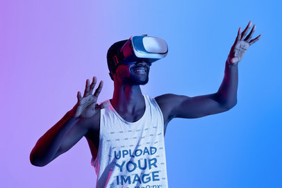 Heathered Tank Top Mockup of a Man a VR Headset