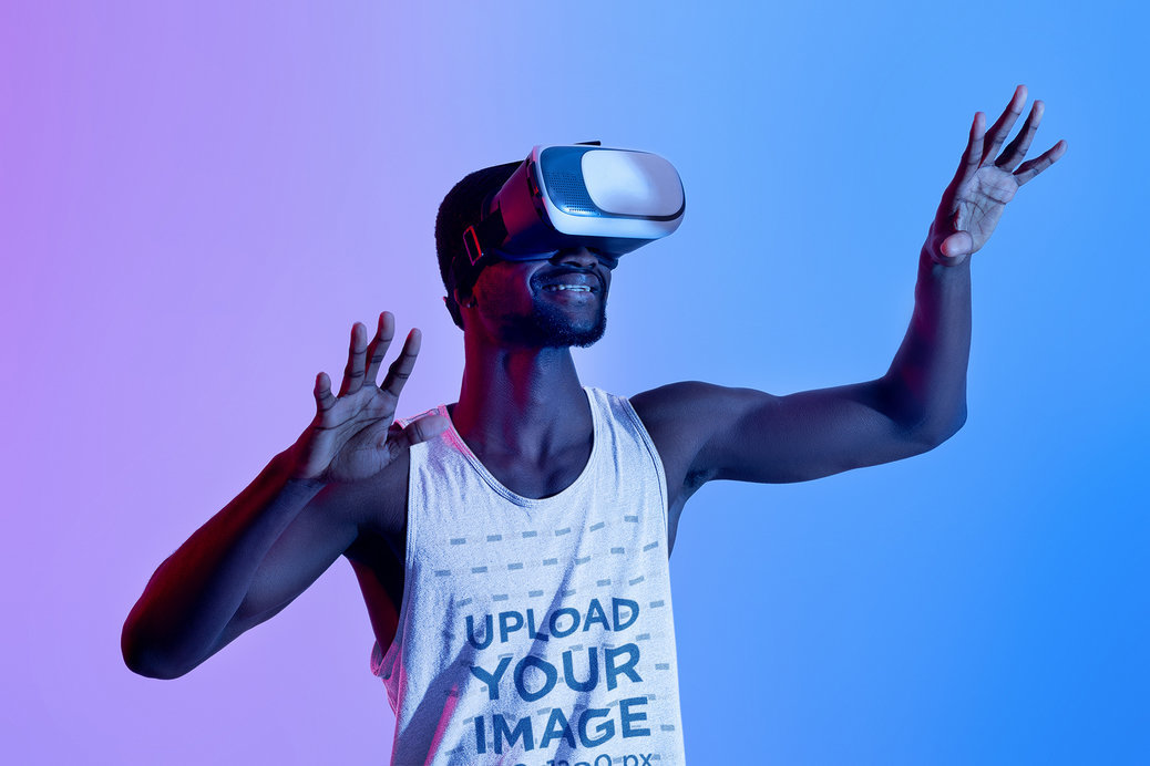 Heathered Tank Top Mockup of a Man a VR Headset