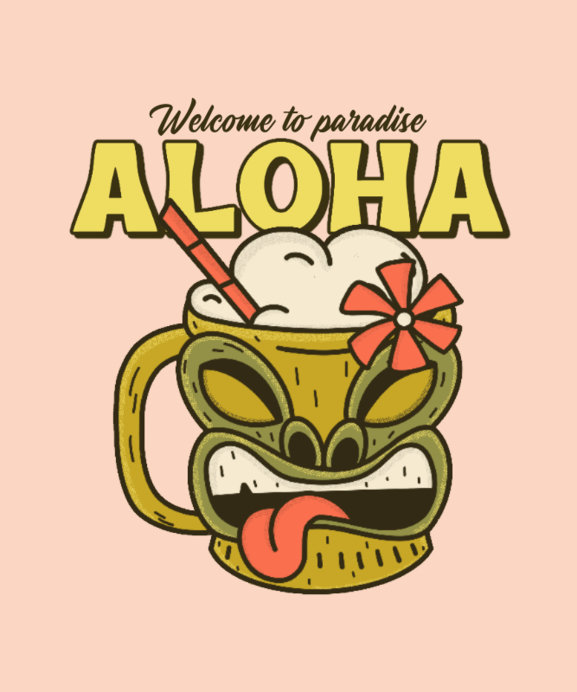 Fun T-Shirt Design Template with Tiki-Themed Graphics