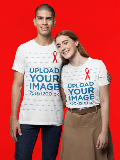 T-Shirt Mockup of a Man and a Woman Commemorating Cancer Awareness Month
