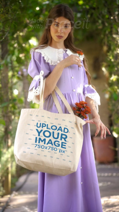 Tote Bag Video of a Woman with a Cottagecore-Inspired Outfit by the Countryside 4406v