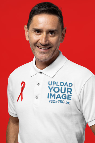 Polo Shirt Mockup of a Happy Man Wearing an Awareness Ribbon for World AIDS Day