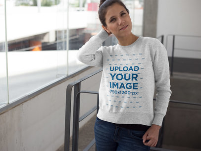 Pretty Woman Wearing a Crew Neck Sweatshirt Template