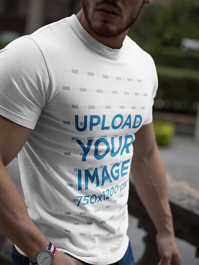 Cropped Face Strong Man Wearing a T-Shirt Mockup