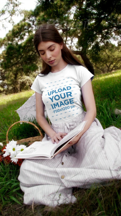 T-Shirt Video Featuring a Woman in a Cottagecore-Inspired Outfit Reading 