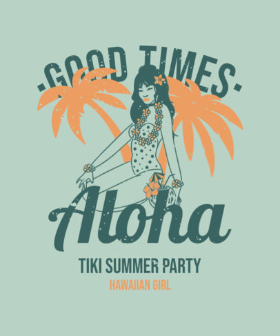 Vintage T-Shirt Design Template with a Hawaiian Illustration 4218a
