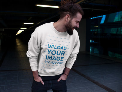 Laughing Man Wearing a Crewneck Sweatshirt Template