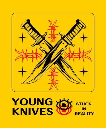 T-Shirt Design Template With a Trap-Inspired Aesthetic and Knife Graphics