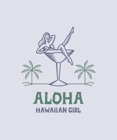 T-Shirt Design Template Featuring an Illustrated Hawaiian Girl with a Vintage Style 4217c
