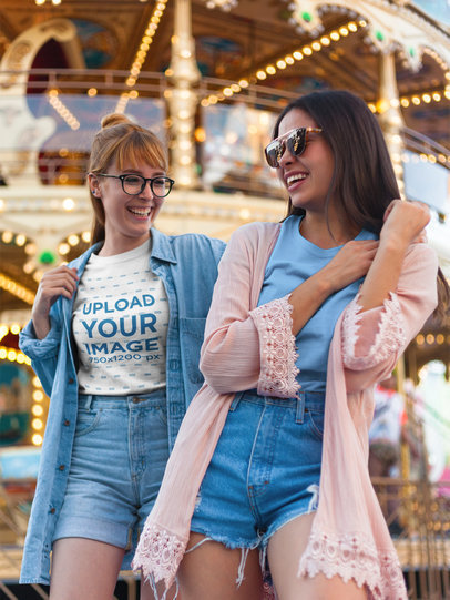 Woman Wearing a Tshirt Template While at an Amusement Park