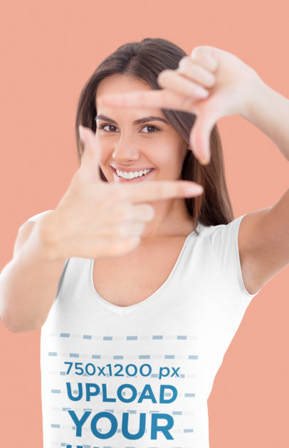 V-Neck T-Shirt Mockup of a Happy Woman Looking at the Camera m14017 r-el2