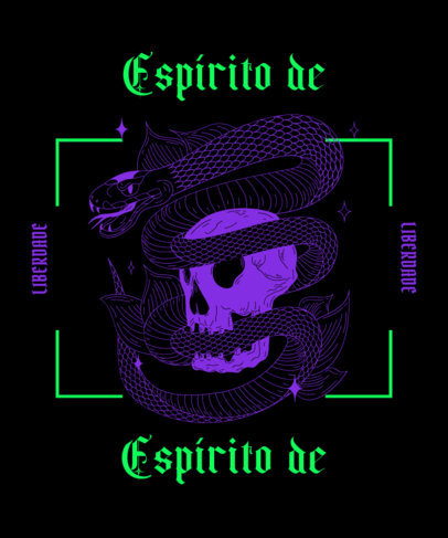 T-Shirt Design Template With a Graphic of a Skull and a Snake