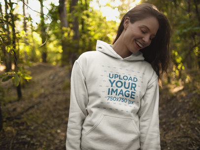 Mockup of Woman Wearing a Crew Neck Sweatshirt  While in the Woods 17905