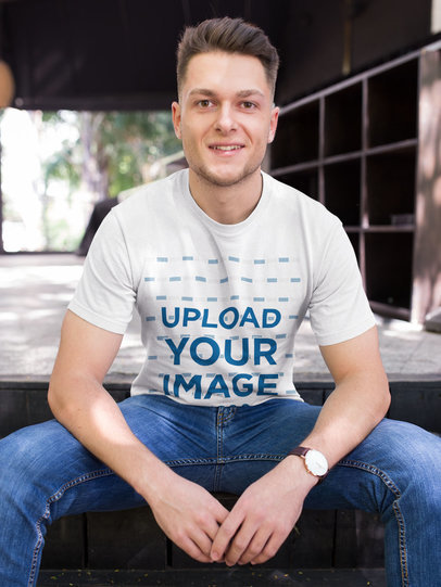 Handsome Man Wearing a Round Neck Tee Mockup