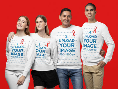 Sweatshirt Mockup of Two Men and Two Women Wearing Awareness Ribbons for a Cause