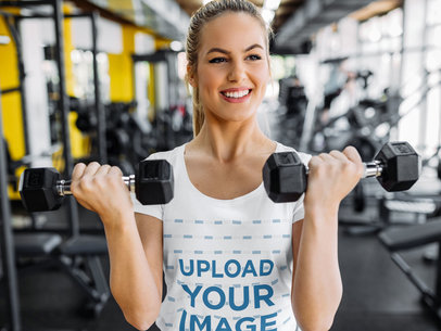 Scoop-Neck T-Shirt Mockup of a Woman Lifting Weights