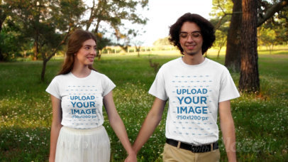 T-Shirt Video of a Couple Holding Hands in the Countryside