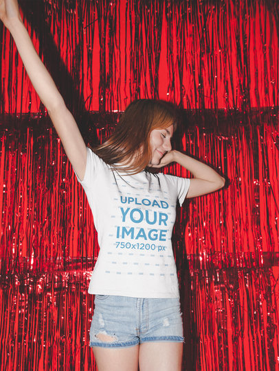 Girl Wearing a Tshirt Template While at a Party a17970