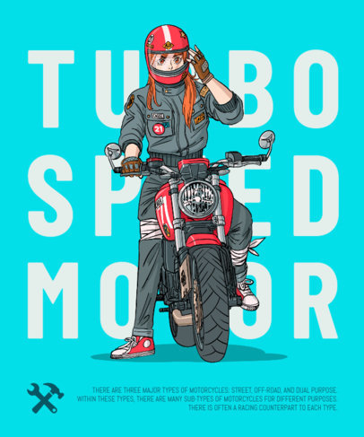 T-Shirt Design Template Featuring Anime Girls and Bikes