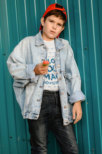 T-Shirt Mockup of a Rocker Young Kid Holding a Popsicle m18922-r-el2