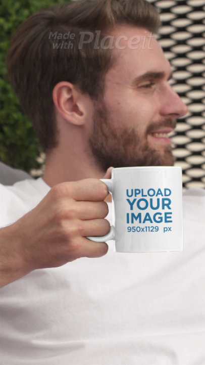 11 oz Mug Video of a Happy Man Using His Phone While Having a Coffee