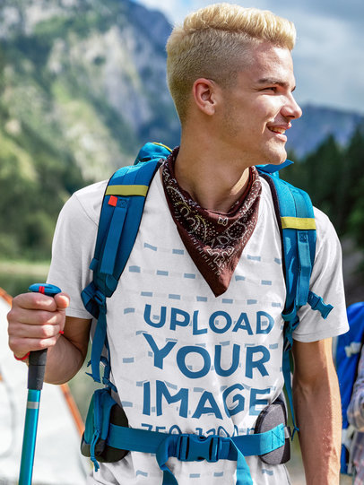 Basic Tee Mockup of a Young Man Hiking