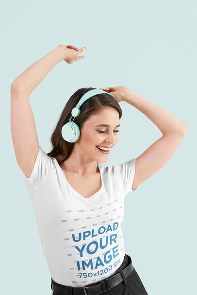 T-Shirt Mockup Featuring a Dancing Woman Wearing Headphones m14070-r-el2