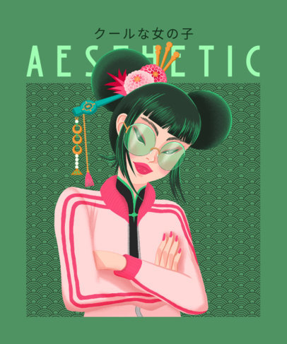 T-Shirt Design Template Featuring Japanese Girl Illustrations