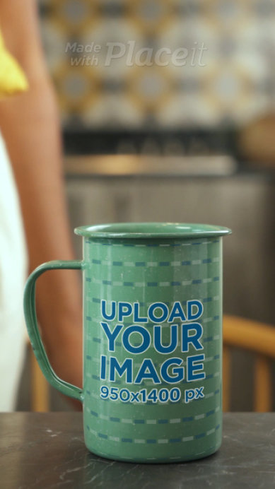 15 oz Enamel Mug Video Featuring a Woman Pouring Coffee