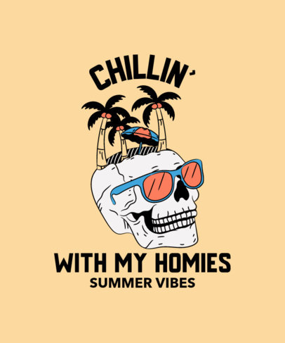 T-Shirt Design Template Featuring Illustrated Summer-Vibe Skeletons
